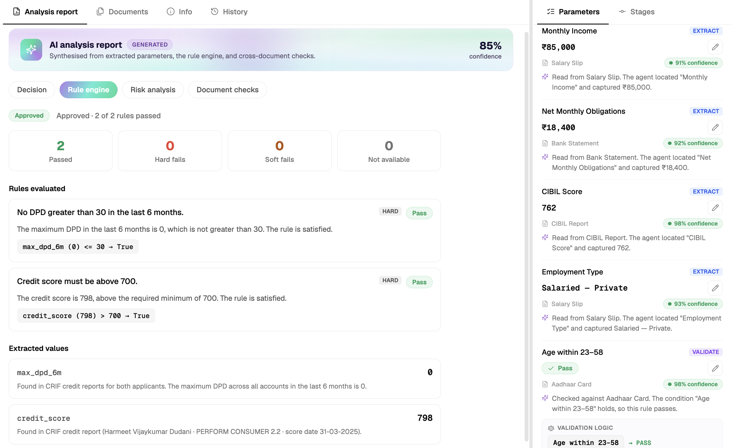 Crego's AI Underwriter interface